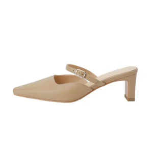 Mules Slipper for Women Elegant square Toe Real Leather Summer Shoes for Lady Fashion Dress High Heel Women slippers