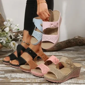 Mules Wedge Sandals Women Flower Hollow Out Platform Comfort Walking Shoes for Women Summer Fashion