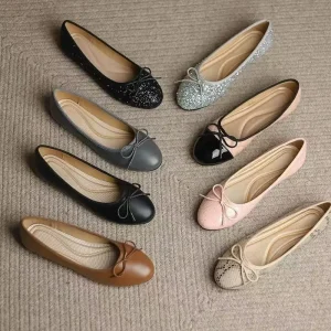 Multi Color Glitter Leather Bow knot Ballerina Women’s Flats Comfort Slip on Fold up Flat Ladies Loafers Shoes