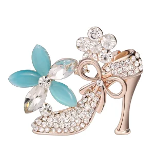 Multicolor Glass Flower High Heels Brooch Pin Beautiful Rhinestone High Heeled Shoes Flower Brooches Women Jewelry