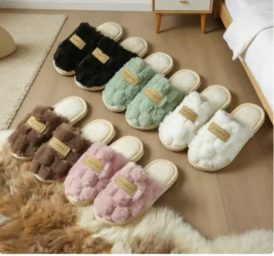 NEW KJ Women’s Custom Cute Patterns European Fur Half Cover Flat Shoes Cushioning Fashion Trend Quiet Indoor Home Slippers