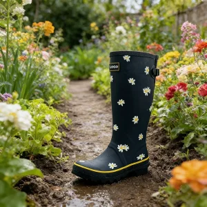 Natural Rubber Rain Boot for Women Waterproof and Anti slip Outdoor Daisy Garden Shoes Custom Printed Wellington Boots