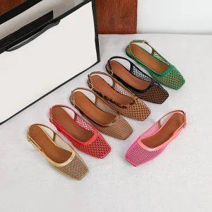 Net Fabric Breathable Square-toe Slippers Head-covering Sandals Outerwear-style Shoes Ballet-style Large-size Women’s Shoes