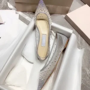 Net Fabric Rhinestone Women’s Pointed Toe Low Heeled High Heeled Shoes Direct sale and Customization Available