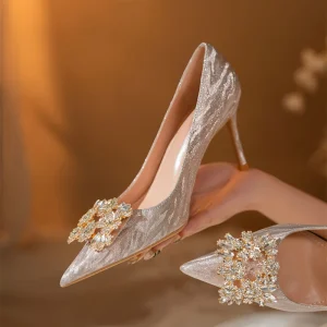 New 6cm 8cm 10cm Thin Heel Pointed Square Buckle Rhinestones Fashion Trend Elegant Women’s High Heels