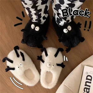 New Arrival Customize Cute Coal Briquette Warm slippers for Women’s Winter Indoor Home Anti slip Soft Bottom slippers