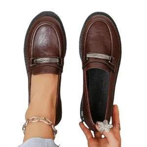 New Arrival Factory Comfort Metal Buckle Lug Sole Slip On All Seasons Women’s Casual Dress Loafers
