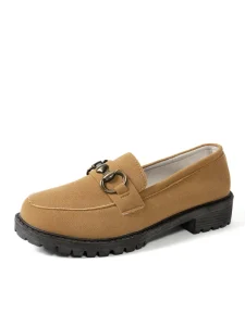 New Arrival Factory Horsebit Buckle Platform Loafers Women’s Tan Chunky Heel Casual Shoes