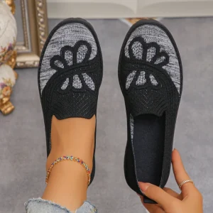 New Arrival Factory Vintage Floral Knit Slip On Platform Loafers Women’s Black Comfortable Preppy Fashion Trend Shoes