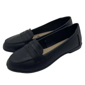 New Arrival Ladies Casual Loafers Shoes Round Toe Black Leather 3cm Chunky Heel Slip On Women Loafers