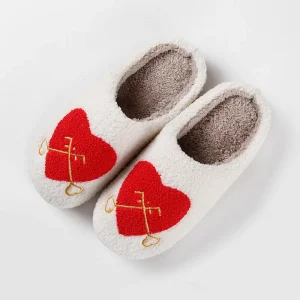 New Arrival Valentine’s Day Women’s Slippers Key and Heart Cozy Comfy Fluffy Slippers Party Bridal Shower Girl Mom Daughter Gift