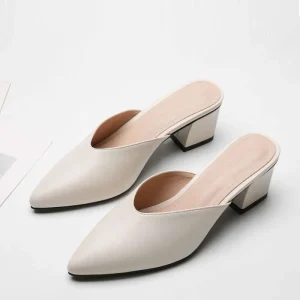 New Arrival Women Point Toe Mid Heeled Mules Slipper