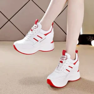 New Arrival Women’s Hidden Heel Wedge Sneakers Height Increasing Lace Up Casual Walking Shoes