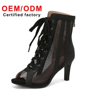 New Arrival Women’s Lace Up Stilettos Spring Summer Hollow Pointed Sandals Large Size Jazz Dance High Heels Short Boots