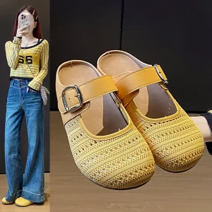 New Arrivals Boho Round Toe Mules Bohemian Slip on Closed Toe Sandals for Women