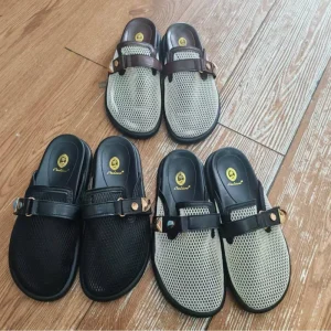 New Autumn PU Mesh Haken Shoes Breathable Toe Cap Half Drag Oversized Women’s Versatile Wearing Outside One Foot Flat Sandals