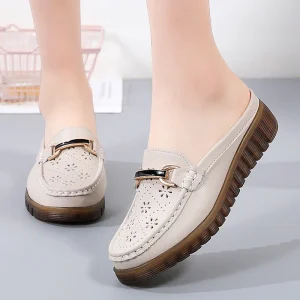New Casual Shoes Women’s Half Slippers Wedge Heel Shallow Slip On Upper Spring Summer Hollow Breathable Home Office Womens Shoes