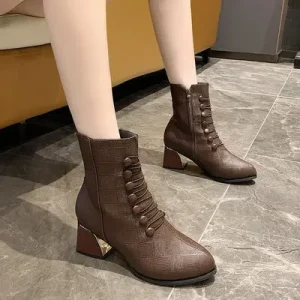 New Casual Women’s Boots Autumn Winter Women Lace Up Ladies Middle Boots
