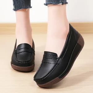 New Cross Border Genuine Leather Loafers Korean Style Large Size Mom Shoes Casual Thick Soled Rocking Height Increasing