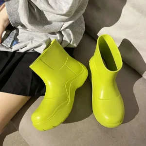 New Cute Solid Color Acura Green Women’s EVA Upper Middle Cylinder Rain Boots All Seasons Non-slip Soft Bottom Boots