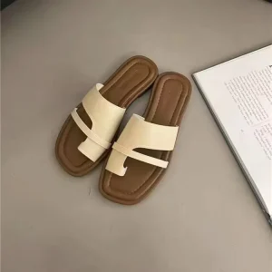 New Design Ladies Shoes Set toe Outdoor Casual Beach Slides Women’s square Head Flat Sandals slippers with Low Price