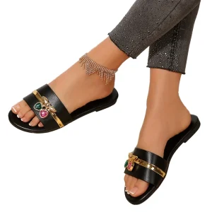 New Design OEM Women’s Casual Fashion Trend Summer Sandals Midsole Rubber Flower Print Slip On Shoes