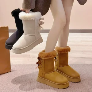 New Design Winter Women’s Snow Boots Ankle & Bootie Artificial Hair Upper Bowknot Round Toe Rubber Outsole