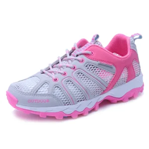 New Design Woman Men Mesh Upper Rubber Hiking Shoes Breathable Casual Outdoor Sneakers