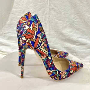 New Design Women Shoes Ladies Heels Women High Heels Floral Printed Shoes for Women