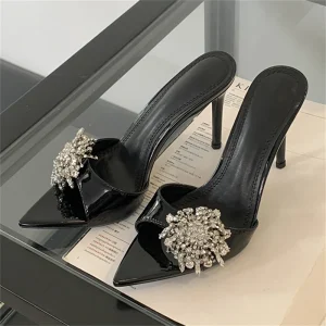 New Design Women’s Open Toe Stiletto Heels Wedding Shoes Non slip Rhinestone Crystal for Spring Anti Slippery Flat