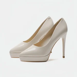 New Design Women’s Pump Shoes Black Patent Leather Round Toe Double Platform Thin Heels Slip-On Dress Shoes