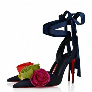 New Design Women’s Silk Sandals Colorful Flower Ankle Straps Stiletto Lace up Women Thin High Heeled Dress Shoes