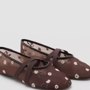 New Embroidered Floral Mesh Ballet Flats Women’s Fashion Round Toe Summer Flat Sandals Elegant Elastic Upper Mary Jane Shoes