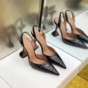 New Fairy Style High Heels Women’s Gingham Pointed Toe Wine Glass Heel Side Empty Back Strap Sandals