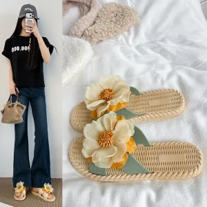 New Fairy Style Slippers Women’s Summer Outdoor Fashion Sandals Non slip Elegant Flowers Beach Shoes SUNFLOWER Resort Flip flops