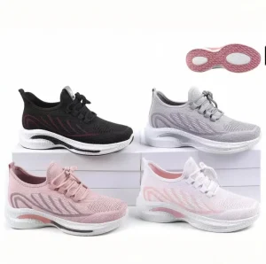 New Fashion Flying Woven Breathable Cushioning Autumn Women’s Elastic Mesh Sneakers Casual Sport Running Walking Shoes