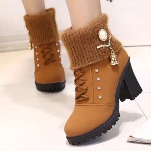 New Fashion Ladies PU Leather Ankle Boots Women’ Chunky Heel Winter Elegant Boots