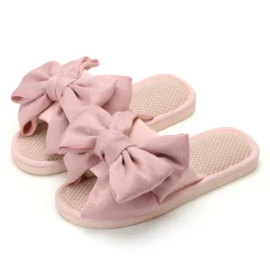New Fashion Linen Slippers Female Silk Bow Cotton Slippers Female Indoor Home Slippers Outside