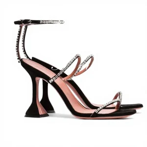 New Fashion Summer Women’s High Heel Rhinestone Square Toe Ankle Strap Slides with Sunflower Design