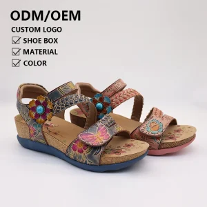 New Fashion Summer Women’s Sandals Elegant Outdoor Genuine Leather Hand Painted Casual Women Wedges Sandals
