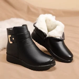 New Fashion Winter Plush Warm Soft Sole Flat Leather Daily Life Women’s Shoes Ankle Short Boots for Women