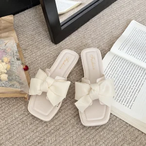 New Fashion Women Girls Summer Flat Sandal Beach Shoes Slides Square Buckle Korean Outdoor Daily Casual Shopping Slipper