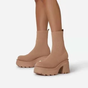 New Fashion Women’s Ankle Boots Comfortable Fly Woven Rubber Sole Platform Boots Chunky Heel Flat Feature for Autumn Winter