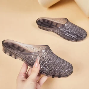 New Fashion Women’s Summer Wedge Outdoor Slip On Jelly Shoes Crystal Closed toe Sandals Plastic Thickened Hollow
