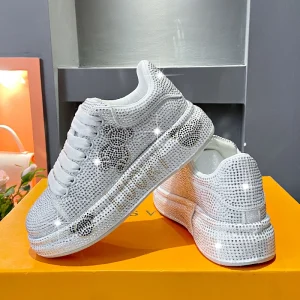 New Fashionable Retro Water Diamond Breathable Thick Soled Women’s Sports Shoes Walking Shoes