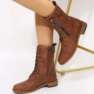 New Fashionable Roman Boots Women European American Cross Strap Plus Size Flat Rivet Zip Height Increasing