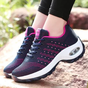 New Front Lace-up Casual Sports Breathable Barefoot Increased Cushioned Wedge Heel Comfortable Running Sneakers for Women