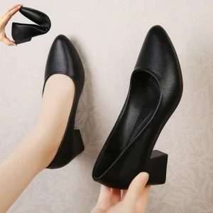 New High heeled Stiletto Pointy Professional All Match Working Women’s Single Black Leather Dress Shoes Women