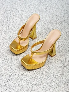 New High quality Gold Waterproof Platform Flip flop High heeled Sandals
