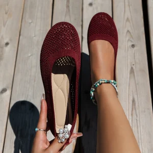 New Knit Mesh Flat Women Shoes Non Slip Comfort Slip On Commute Flats Shoes Breathable Lightweight Casual Walking Flats Shoes